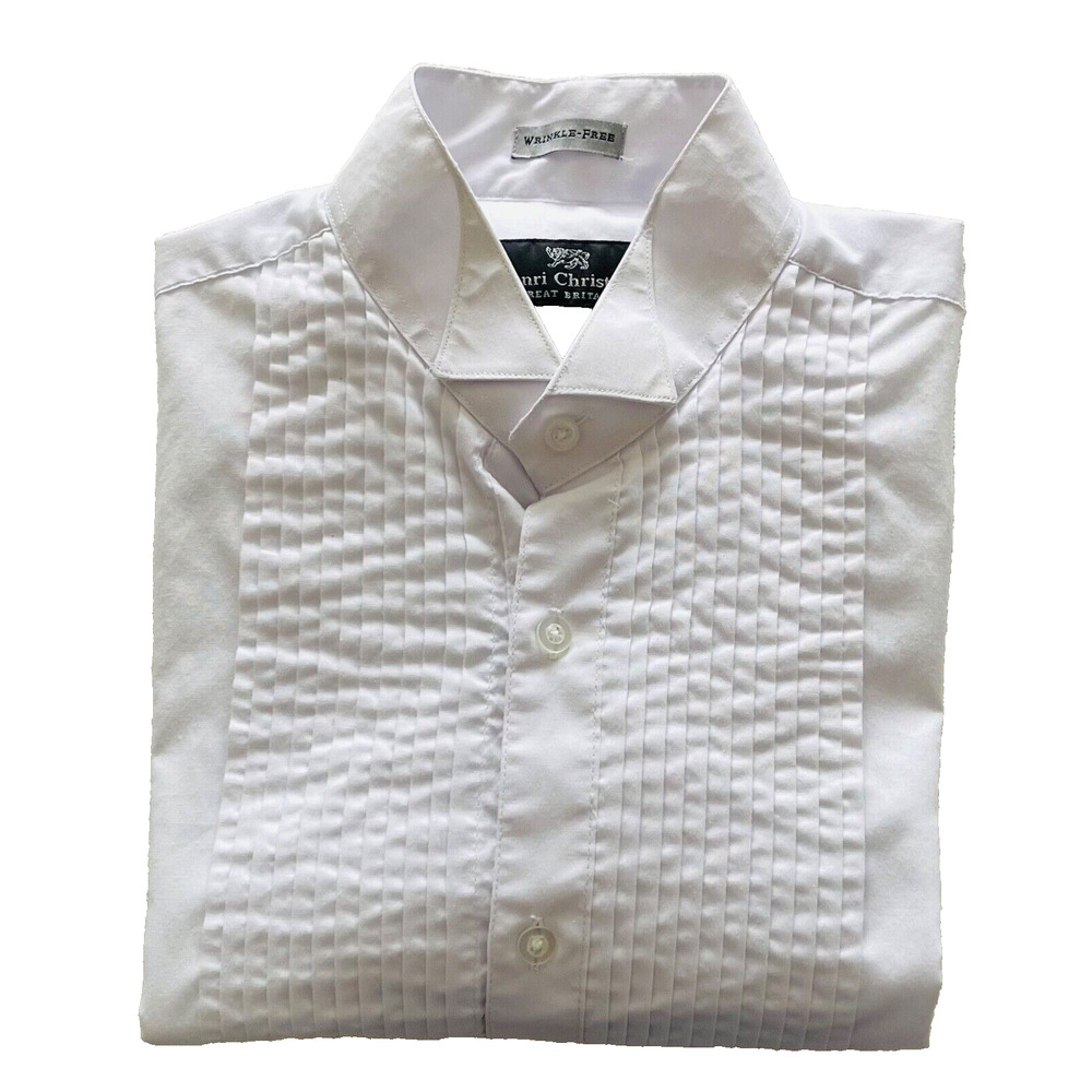 Henry Christian 100%Cotton Men's L/S Formal Shirt Small White Pleated Front A+